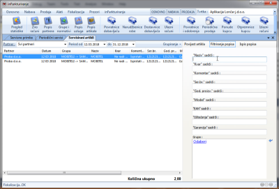 Filtriranje popisa servisiranih artikala