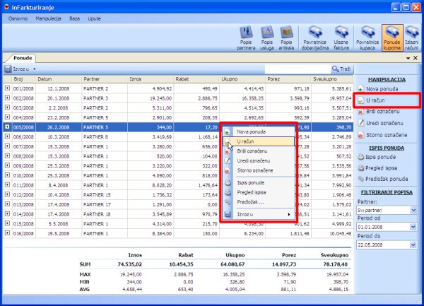 Unos fakture - račun iz ponude
