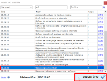 Definiranje KPD 2025 �ifre artiklima