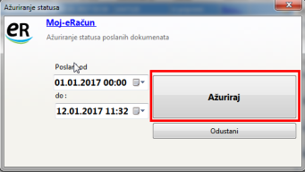 Slanje na servis Moj e-Račun - odabir perioda za ažuriranje