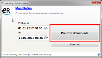 Slanje na servis Moj e-Račun - odabir datuma za preuzimanje dokumenata
