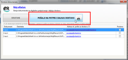 Slanje na servis Moj e-Račun - dostava